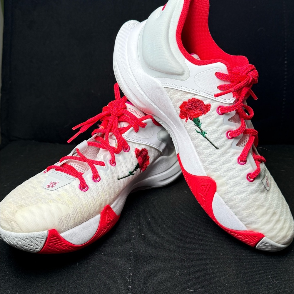 Women's White and Red Floral Sneakers